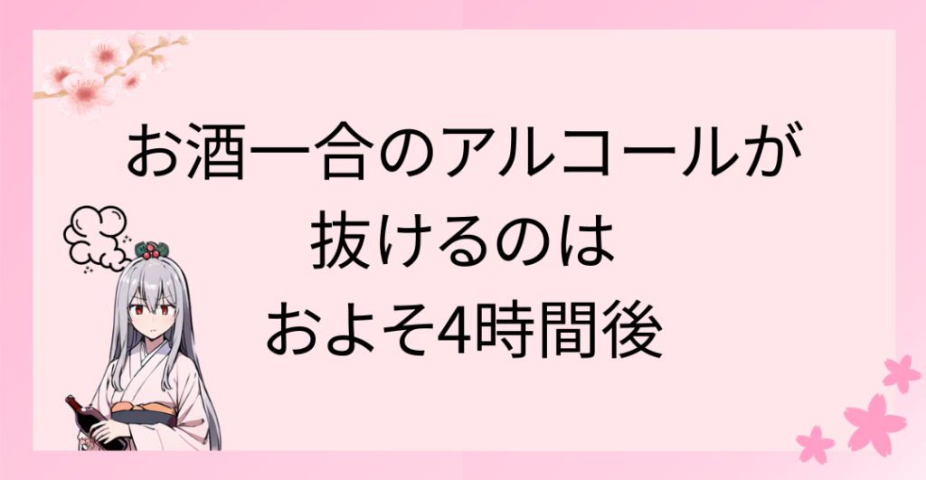 お酒一合のアルコールが抜けるのはおよそ4時間